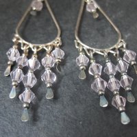 Long Vintage Sterling Pink Crystal Earrings