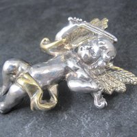 Vintage Bat-Ami Sterling Silver and Gold Vermeil Cherub Angel Pin Pendant