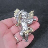 Vintage Bat-Ami Sterling Silver and Gold Vermeil Cherub Angel Pin Pendant