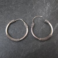 Y2K Bali Sterling Silver Hoop Earrings 1"