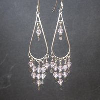 Long Vintage Sterling Pink Crystal Earrings