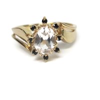Estate 14K White Sapphire Black Spinel Ring Size 7