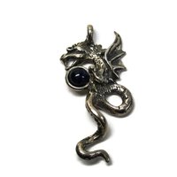 Vintage Sterling Iolite Winged Dragon Pendant