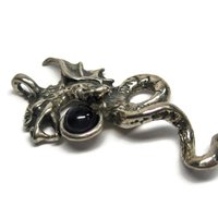 Vintage Sterling Iolite Winged Dragon Pendant