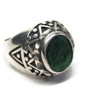 Mens Vintage Sterling Green Roman Glass Ring Size 11