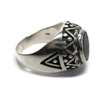 Mens Vintage Sterling Green Roman Glass Ring Size 11