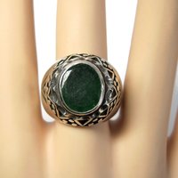 Mens Vintage Sterling Green Roman Glass Ring Size 11