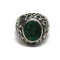 Mens Vintage Sterling Green Roman Glass Ring Size 11