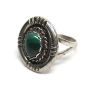 Vintage Malachite Ring Navajo Sterling Size 6