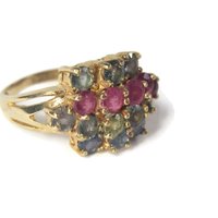 Unusual Vintage 10K Ruby Spinel Topaz Cluster Ring Size 7