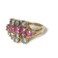 Unusual Vintage 10K Ruby Spinel Topaz Cluster Ring Size 7