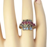Unusual Vintage 10K Ruby Spinel Topaz Cluster Ring Size 7