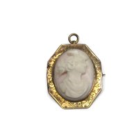 Antique 10K Carved Pink Cameo Brooch Pendant