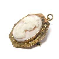 Antique 10K Carved Pink Cameo Brooch Pendant