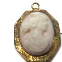 Antique 10K Carved Pink Cameo Brooch Pendant