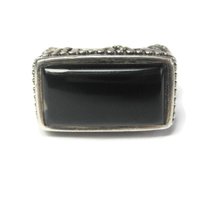 Gothic Vintage Sterling Onyx Filigree Ring Size 6