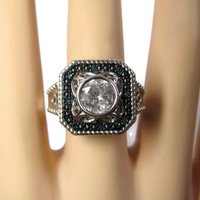 Chunky Handset 1.25 Carat Cubic Zirconia Blue Diamond Cocktail Halo Ring Size 9