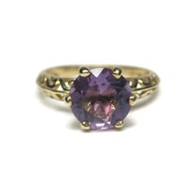 90s Vintage 10K Filigree Amethyst Solitaire Ring Size 7