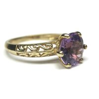 90s Vintage 10K Filigree Amethyst Solitaire Ring Size 7