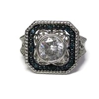 Chunky Handset 1.25 Carat Cubic Zirconia Blue Diamond Cocktail Halo Ring Size 9
