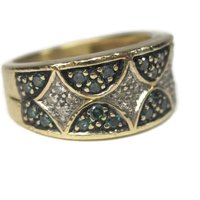 Wide Vintage 14K .42 Carat Blue and White Diamond Band Ring Size 6