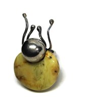 Vintage Artisan Sterling Baltic Egg Yolk Amber Beetle Bug Ring