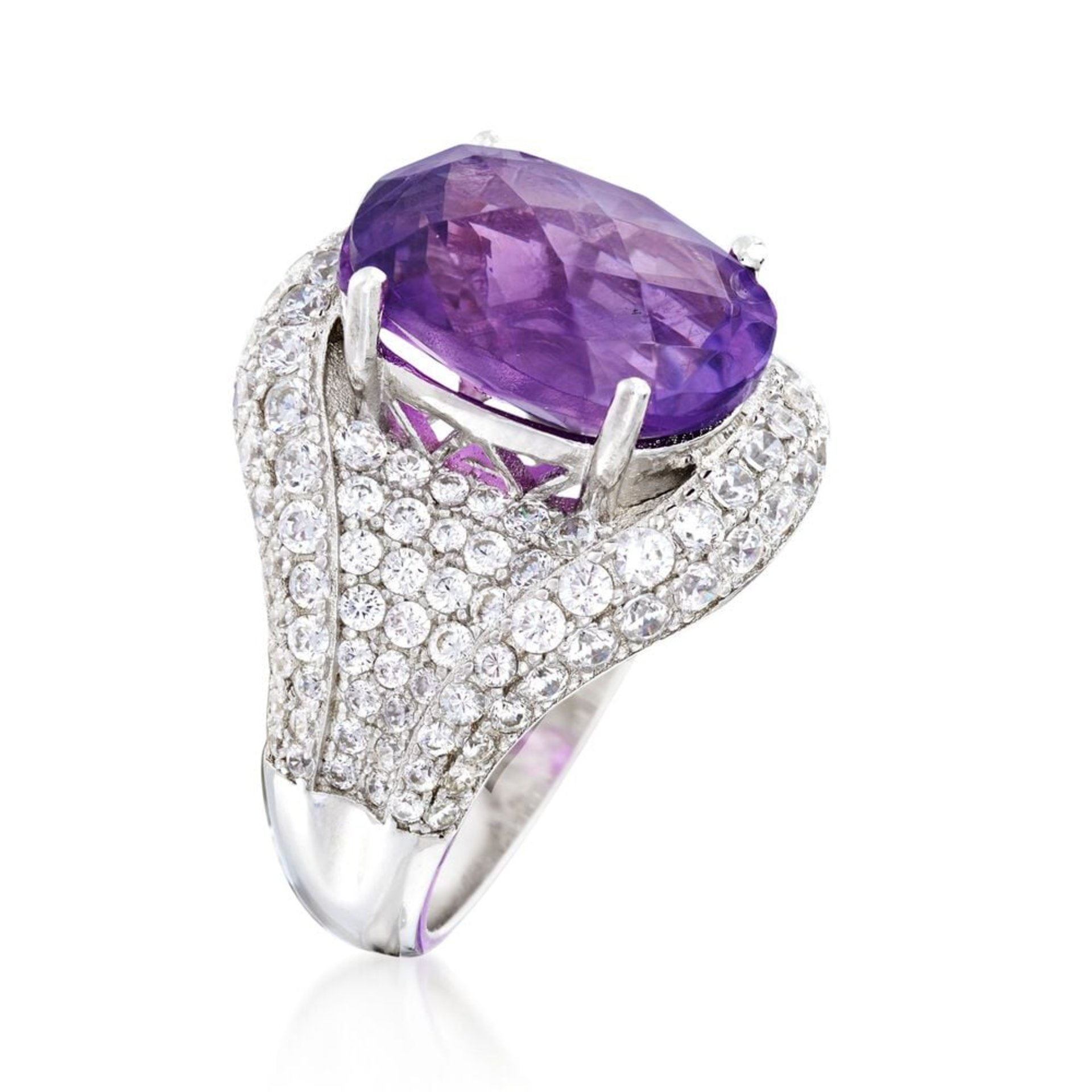 5.50 Carat Amethyst and 3.08 ctw White Zircon Ring in Sterling Silver Size 10
