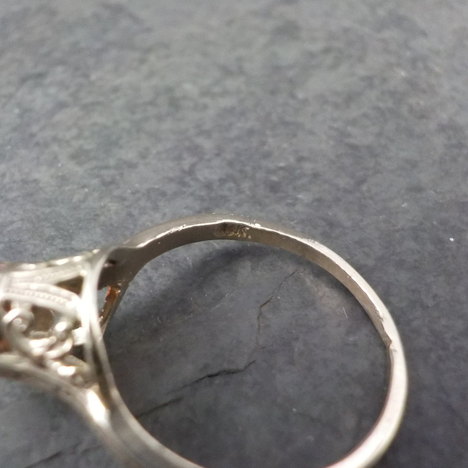 14K White Gold Art Deco High Set Garnet Filigree Ring Size 4.75