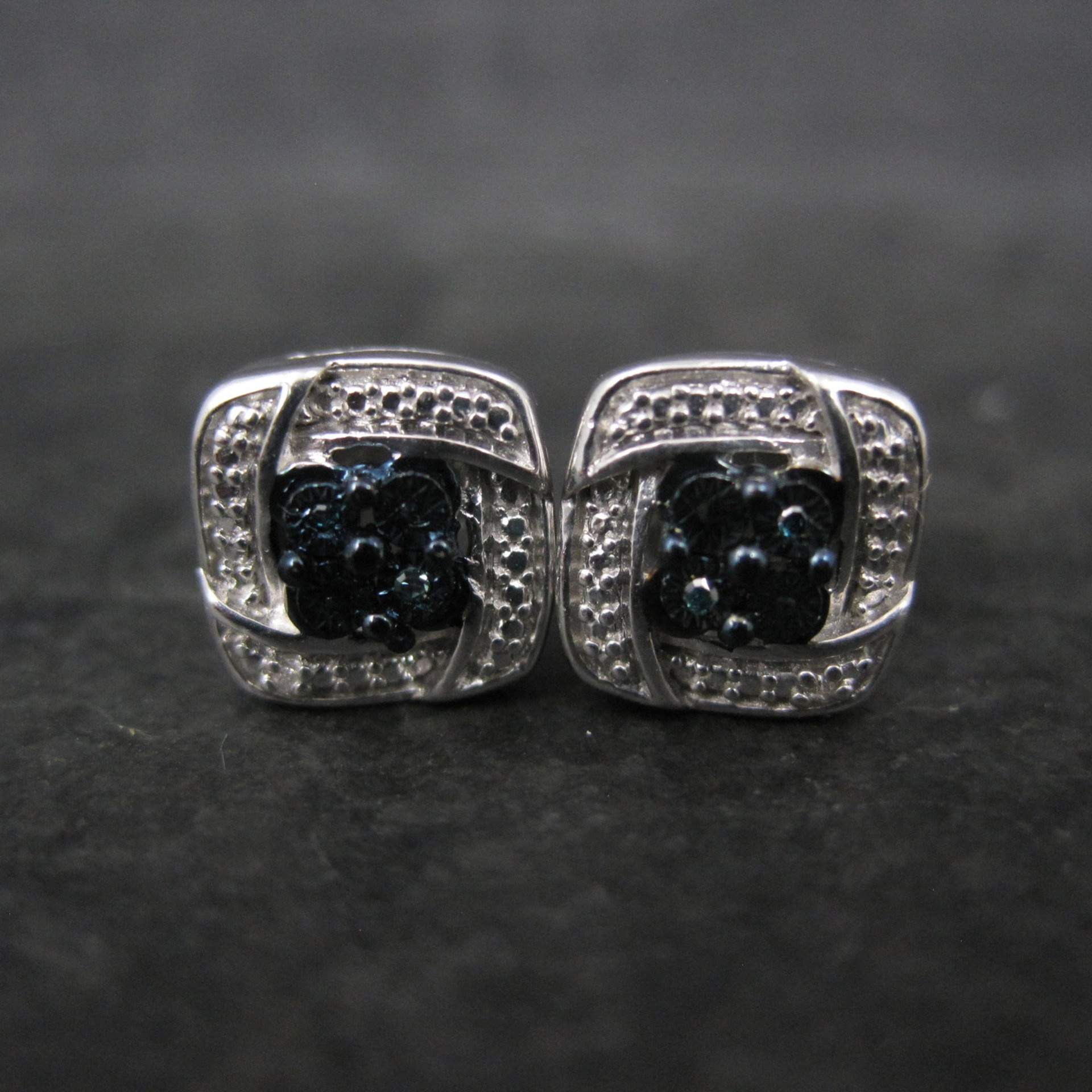 Sterling Silver Blue Diamond Illusion Stud Earrings