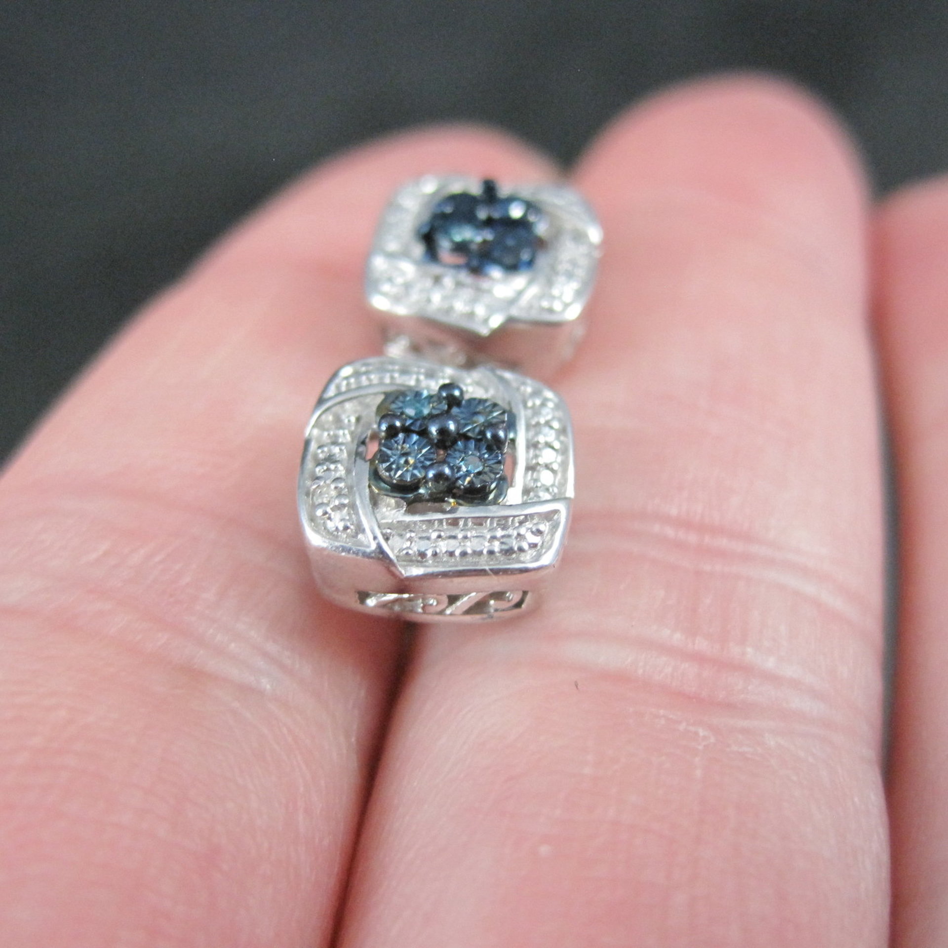Sterling Silver Blue Diamond Illusion Stud Earrings
