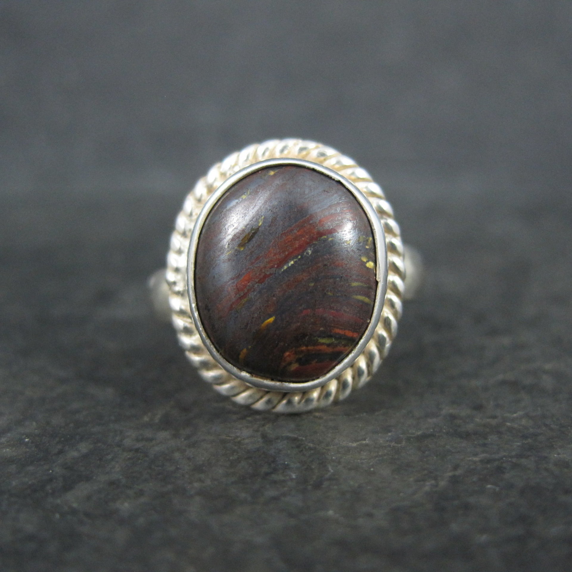 Vintage Sterling Silver Petrified Wood Ring Size 7.5