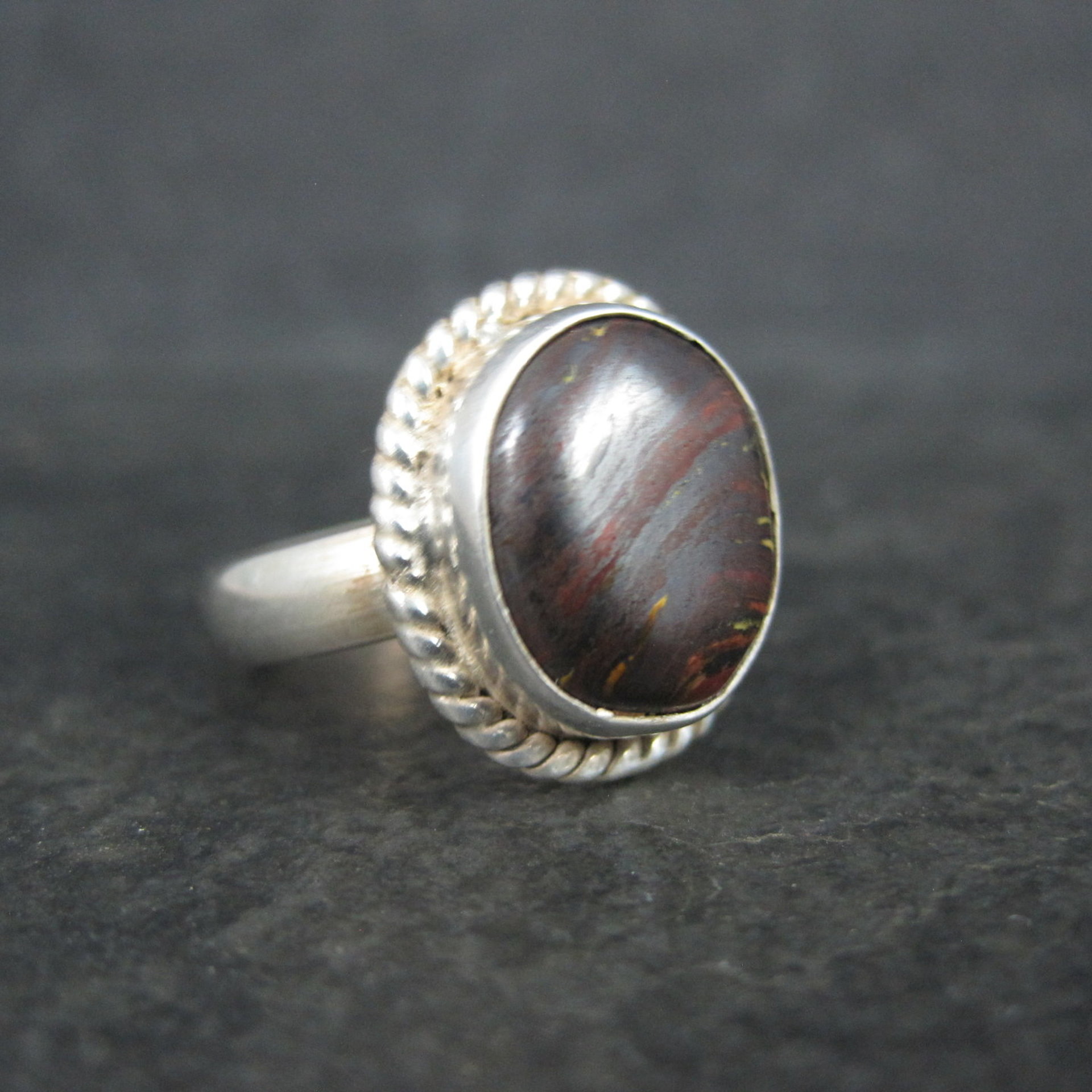 Vintage Sterling Silver Petrified Wood Ring Size 7.5