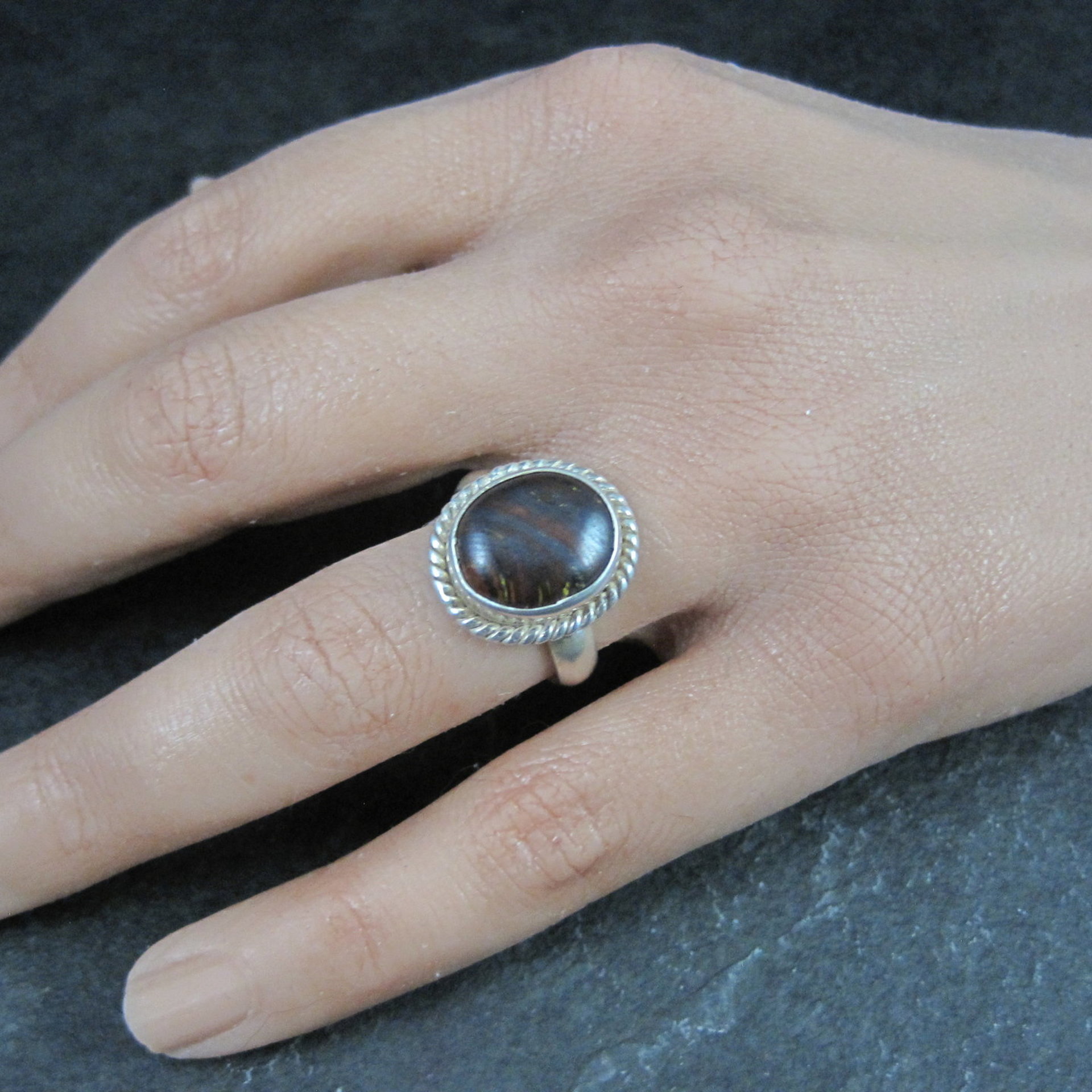 Vintage Sterling Silver Petrified Wood Ring Size 7.5