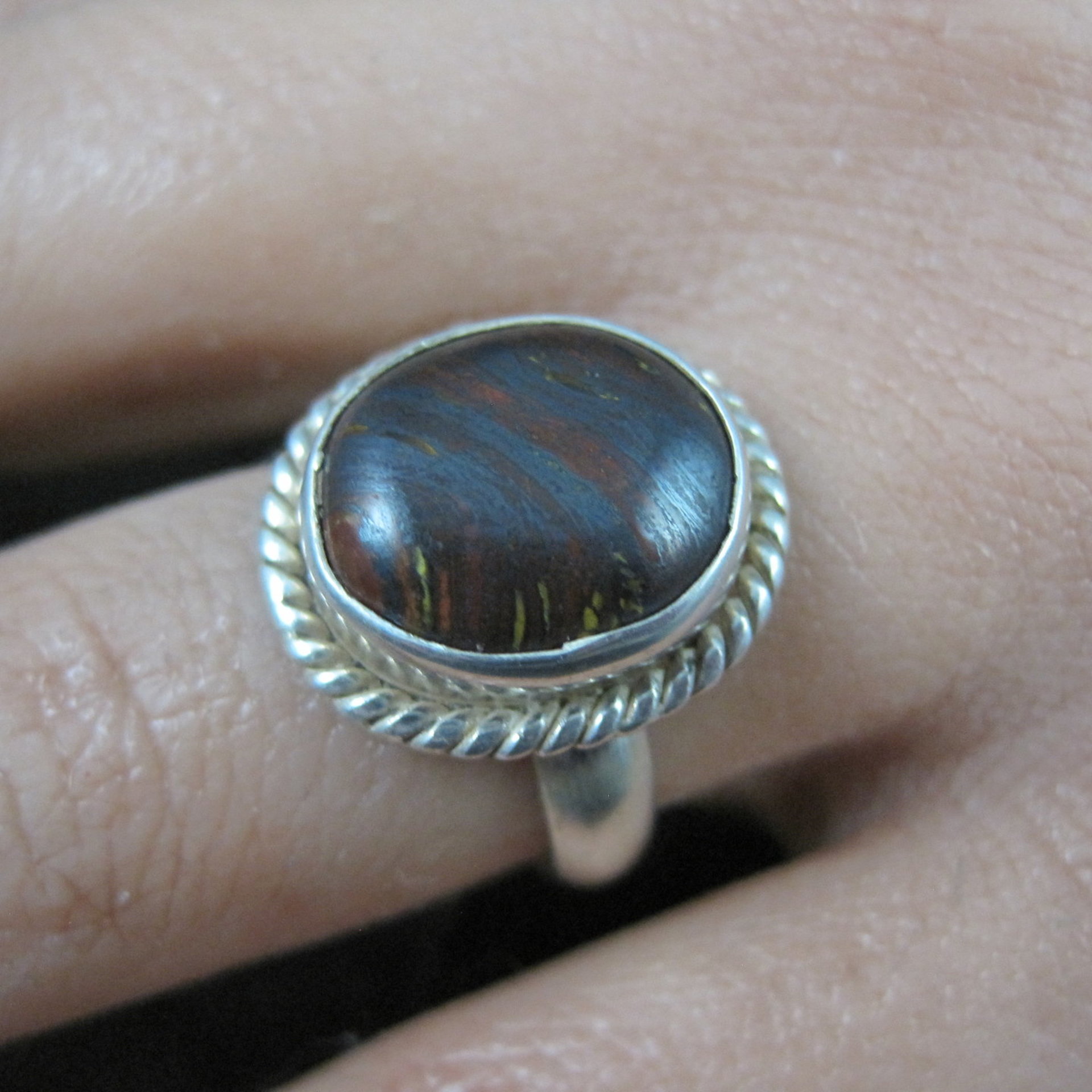 Vintage Sterling Silver Petrified Wood Ring Size 7.5