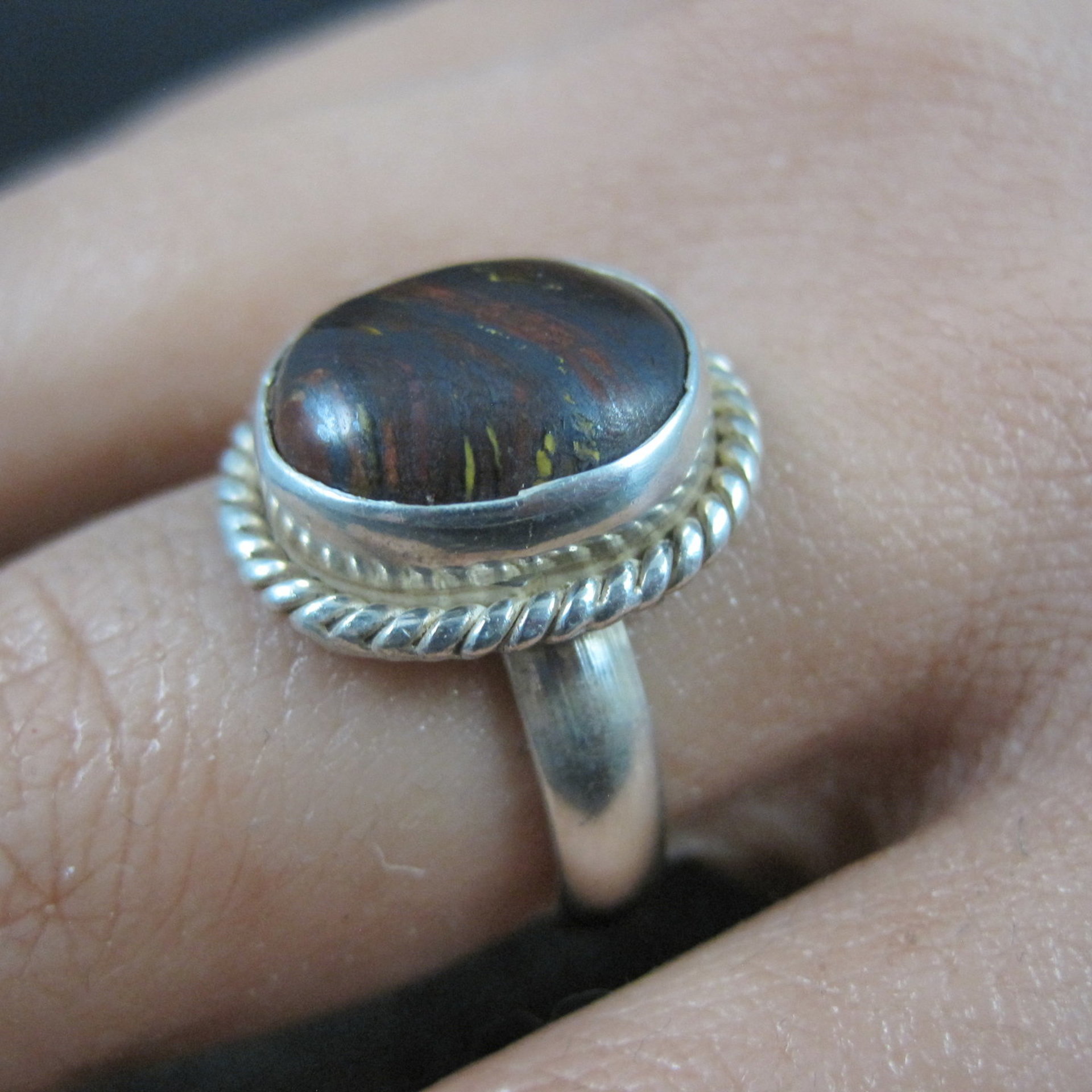 Vintage Sterling Silver Petrified Wood Ring Size 7.5