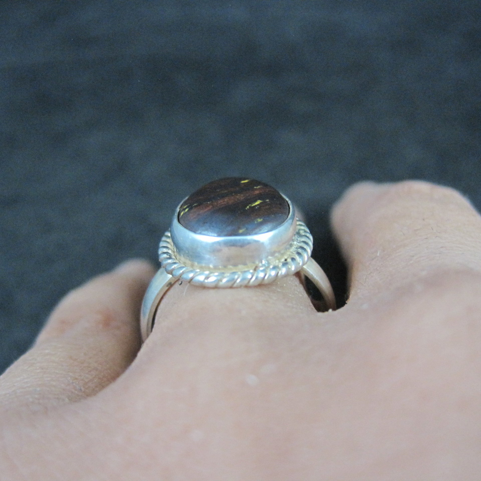 Vintage Sterling Silver Petrified Wood Ring Size 7.5