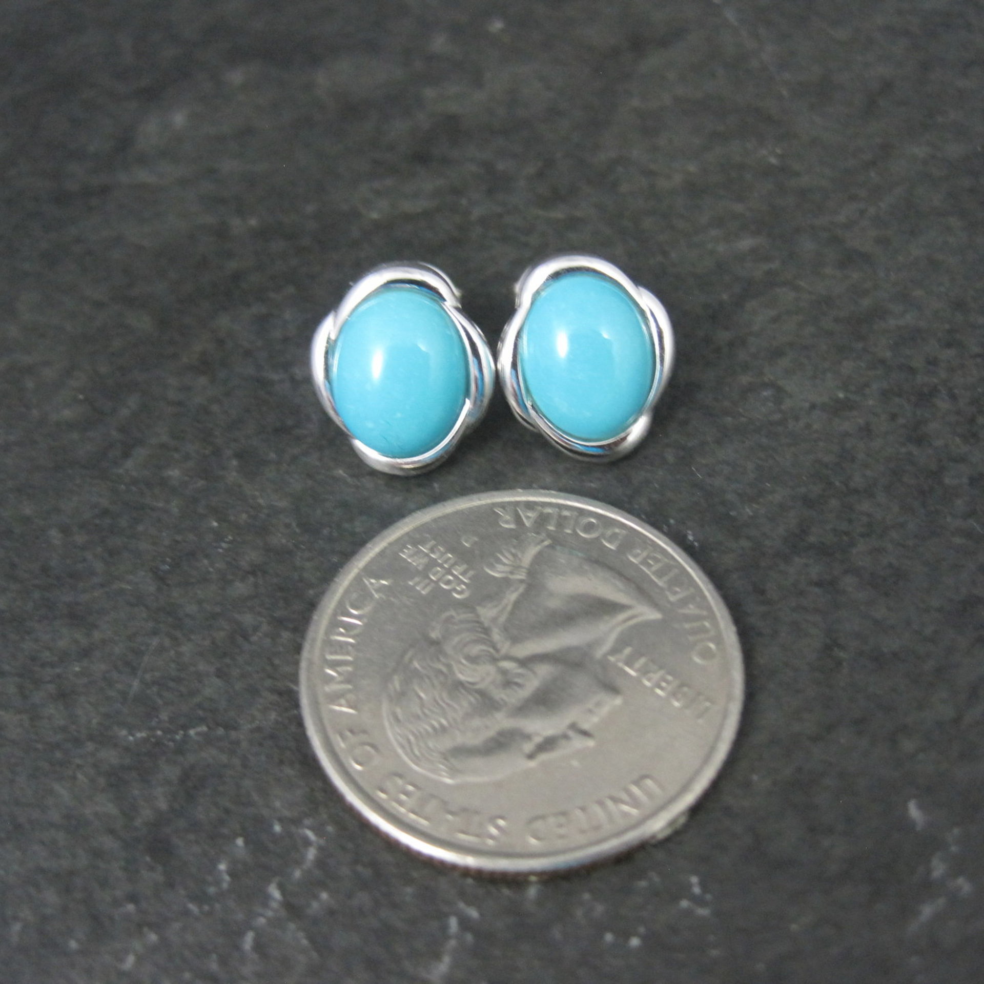 Persian Turquoise Stud Earrings Sterling Silver
