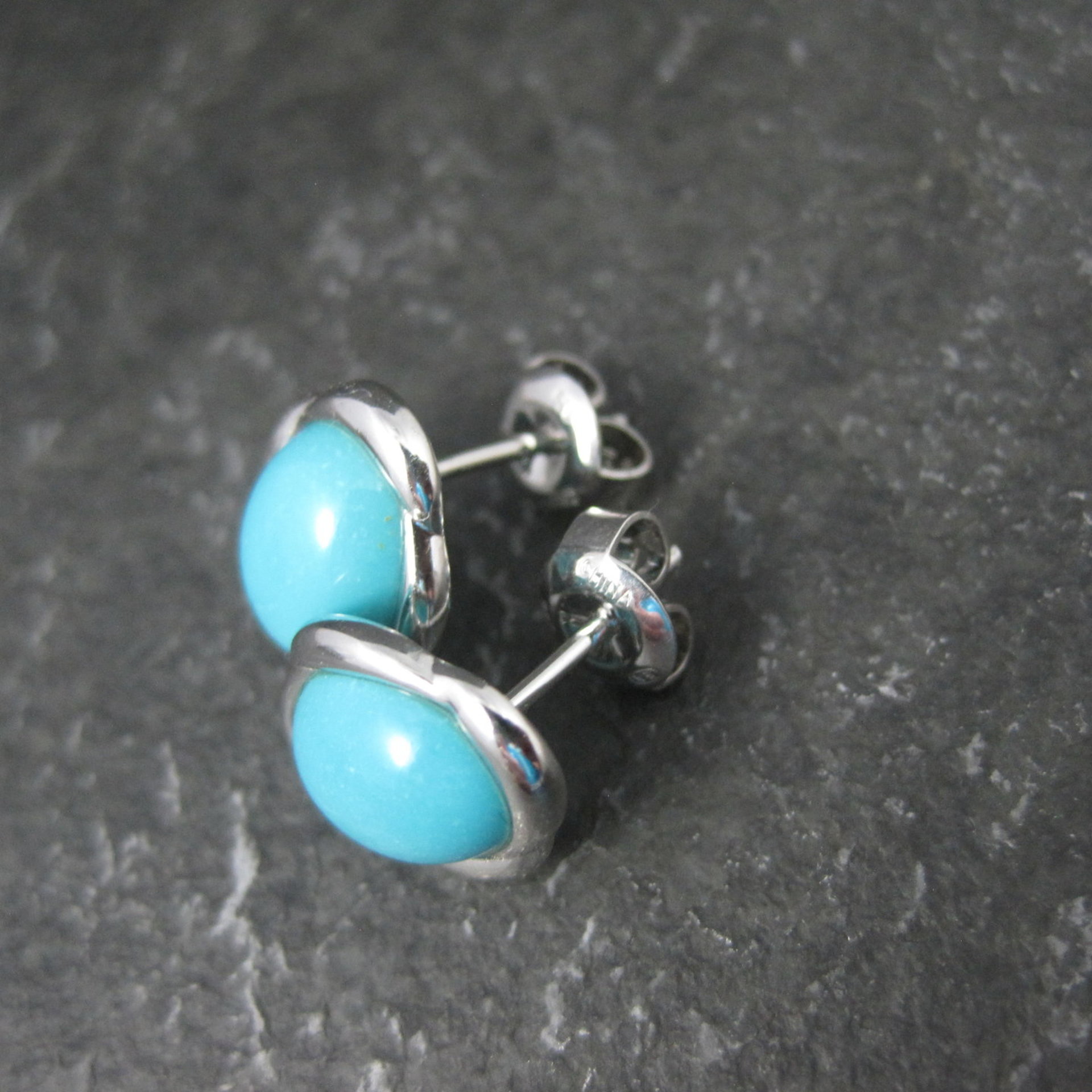 Persian Turquoise Stud Earrings Sterling Silver