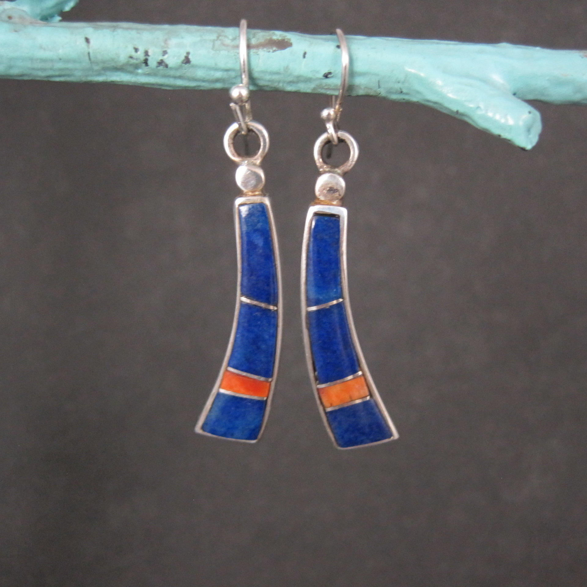 Vintage Southwestern Lapis Inlay Earrings Sterling Silver