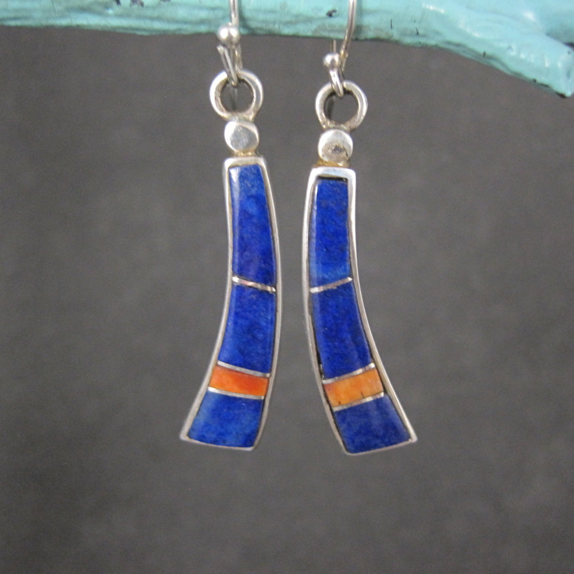 Vintage Southwestern Lapis Inlay Earrings Sterling Silver