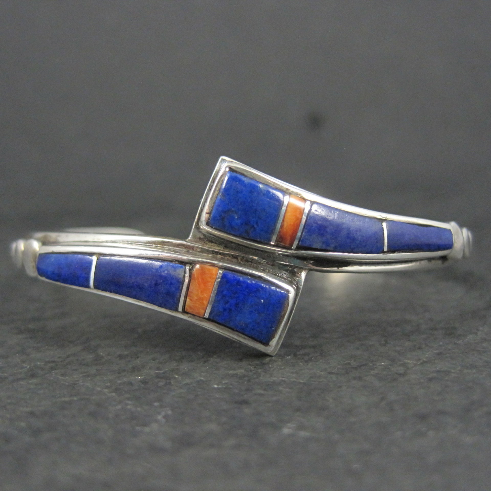 Vintage Southwestern Sterling Silver Lapis Lazuli Spiny Oyster Cuff Bracelet 6"