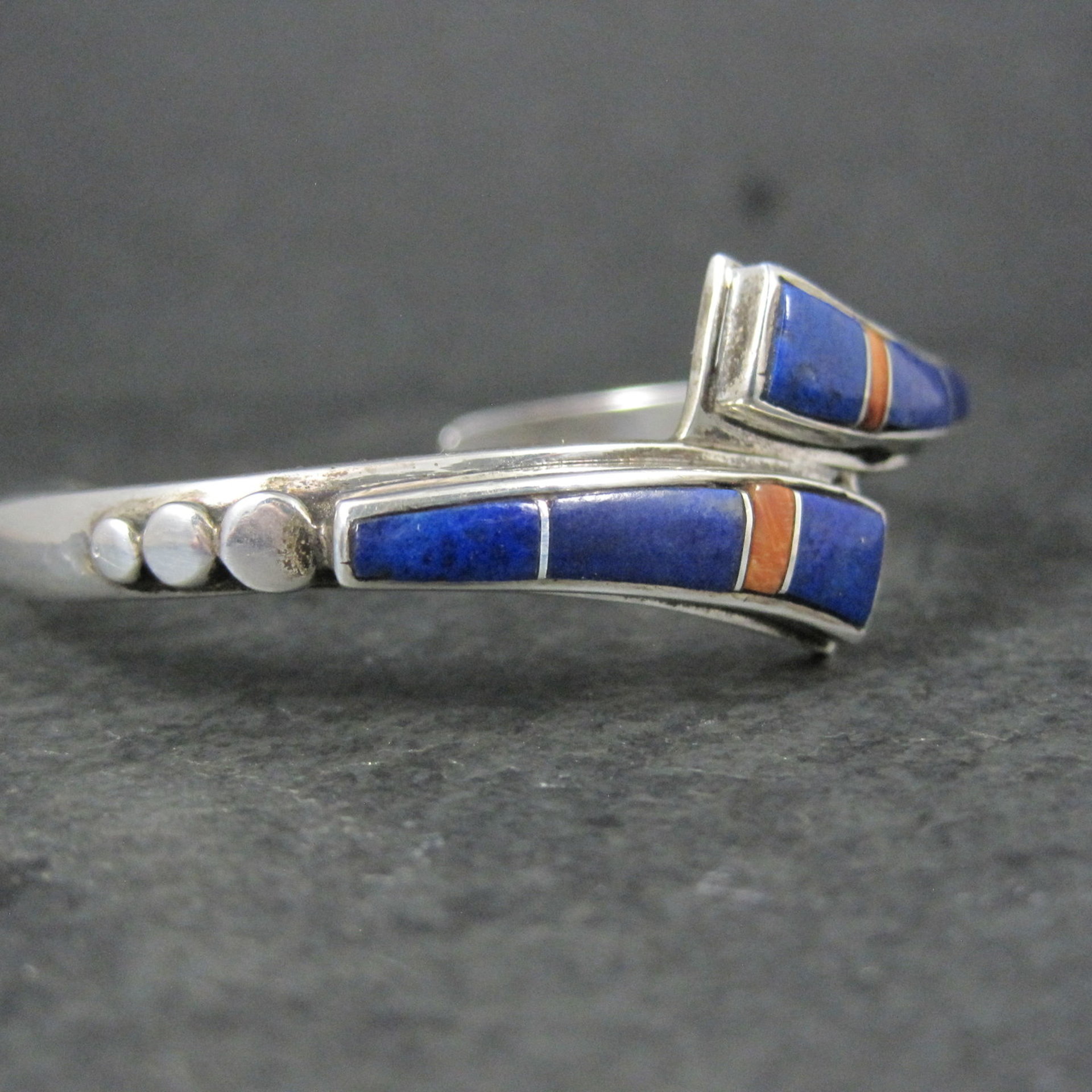 Vintage Southwestern Sterling Silver Lapis Lazuli Spiny Oyster Cuff Bracelet 6"