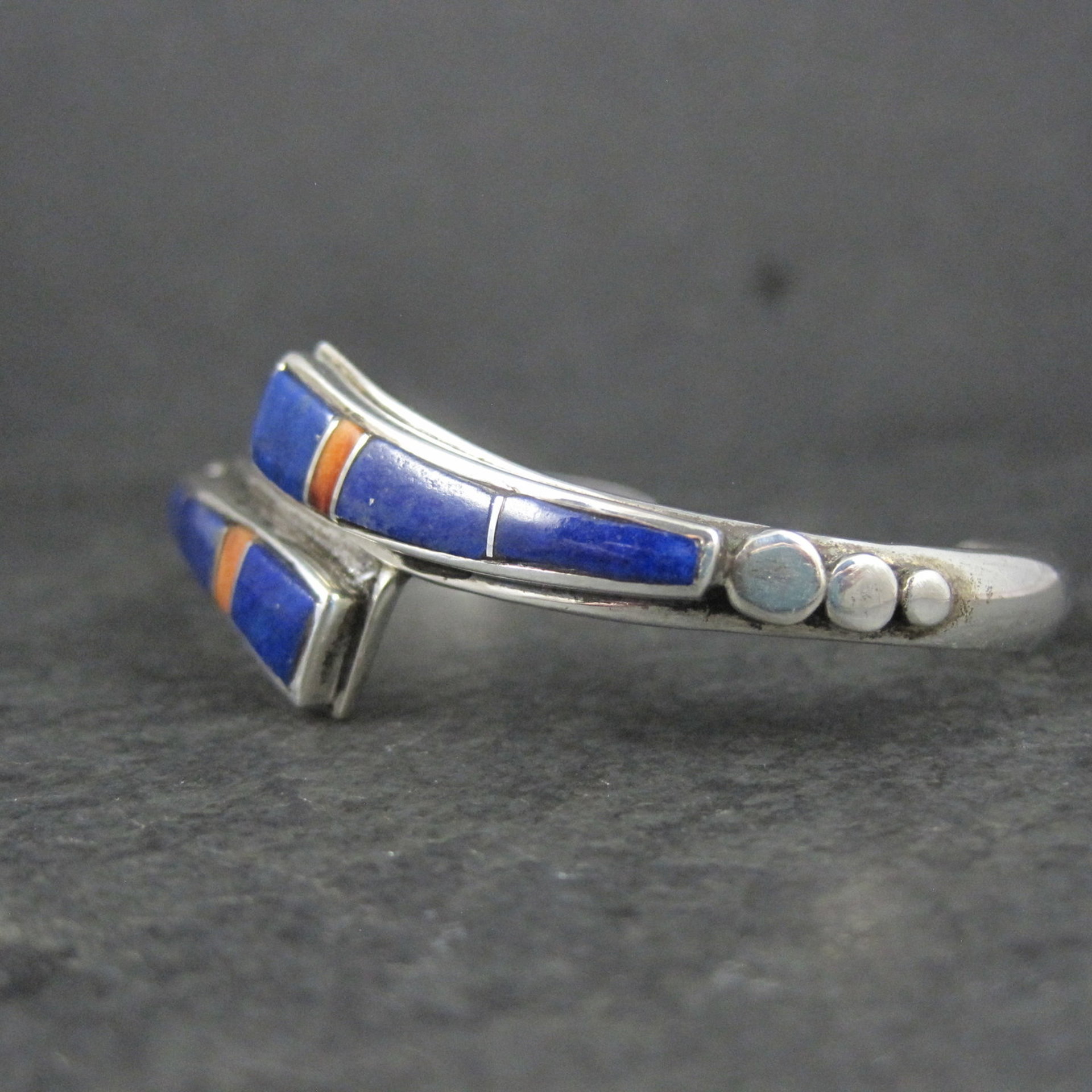 Vintage Southwestern Sterling Silver Lapis Lazuli Spiny Oyster Cuff Bracelet 6"