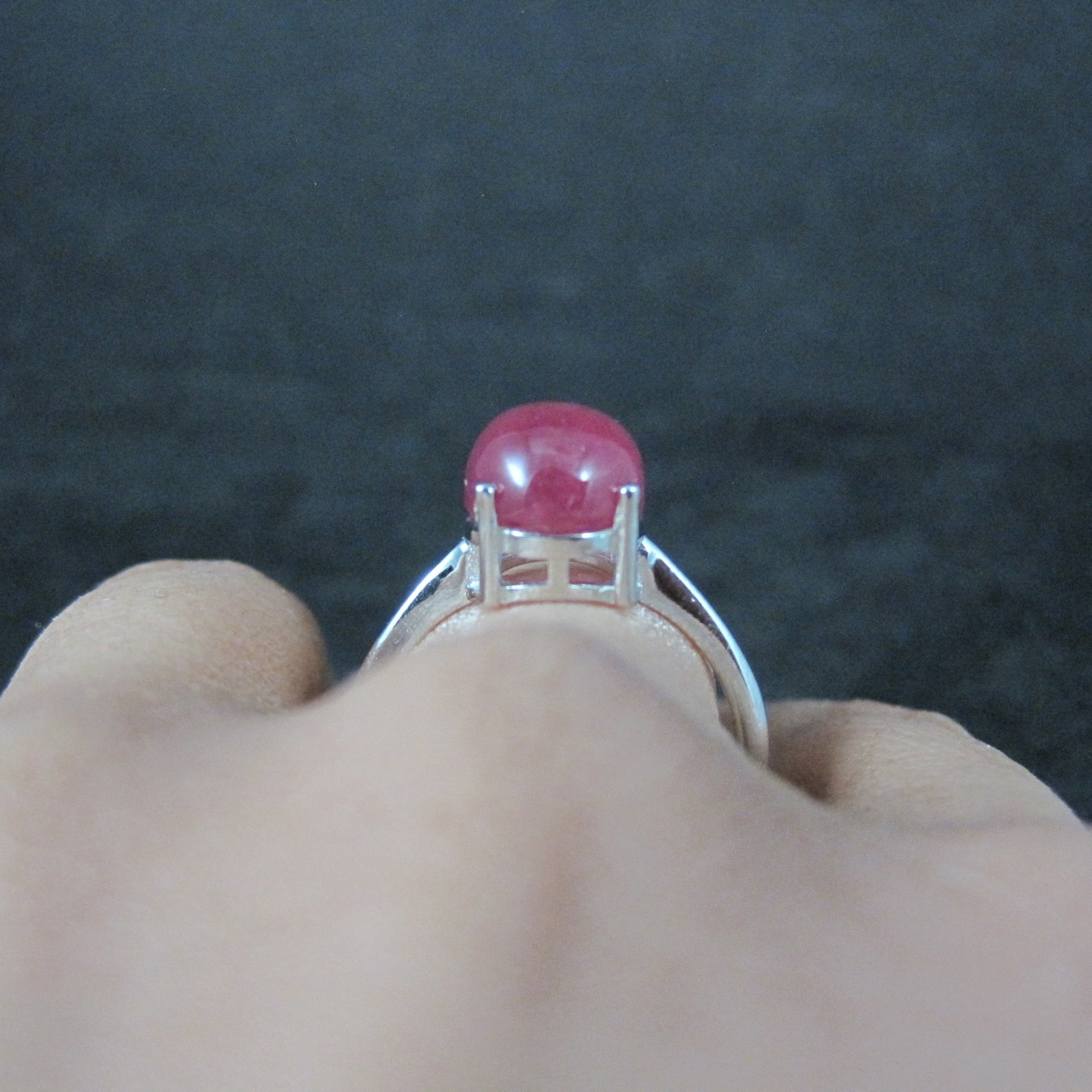 Vintage Ruby Cabochon Ring Size 9 Sterling Silver