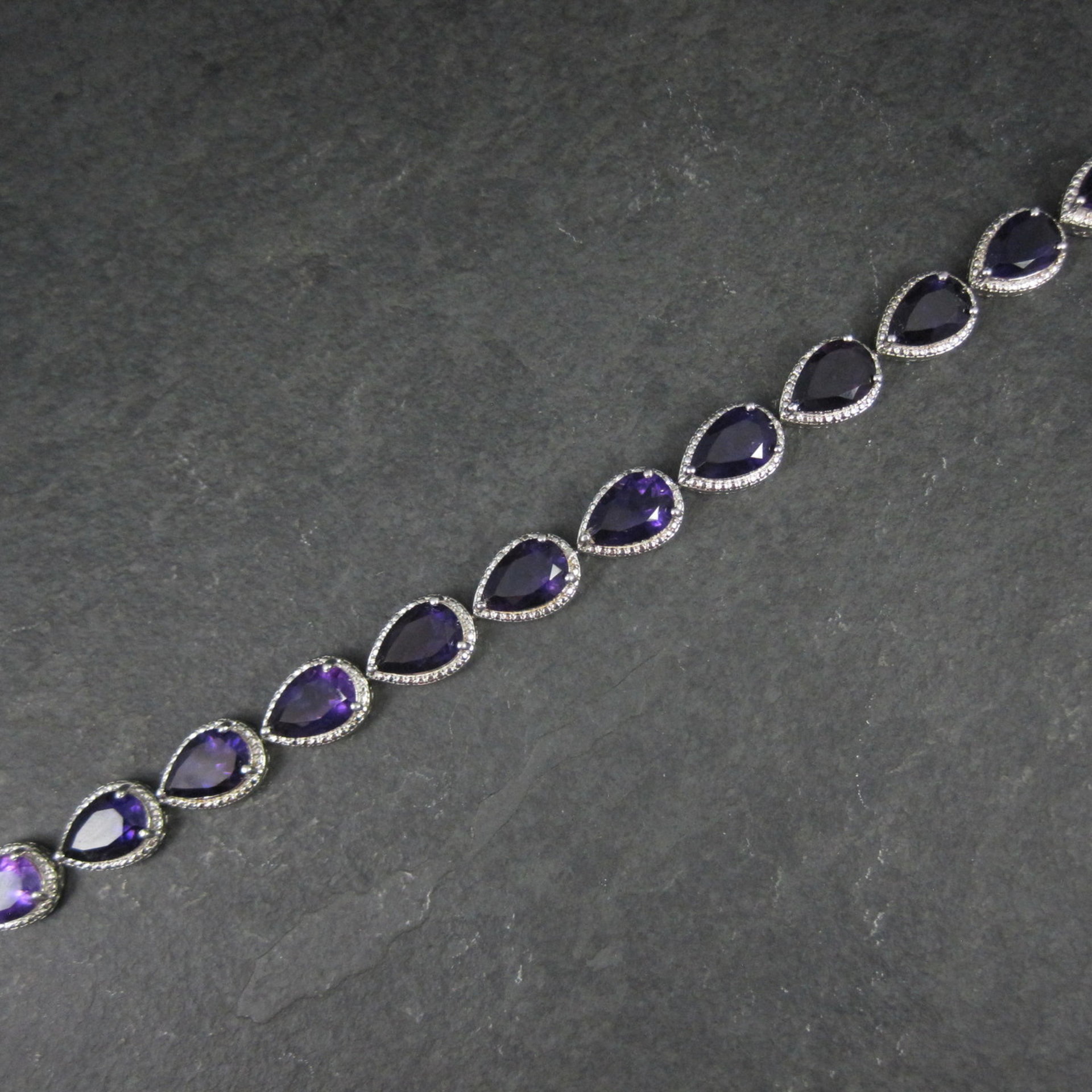 Pear Cut Amethyst Bracelet Sterling Silver 7.25" 32.4 Carats
