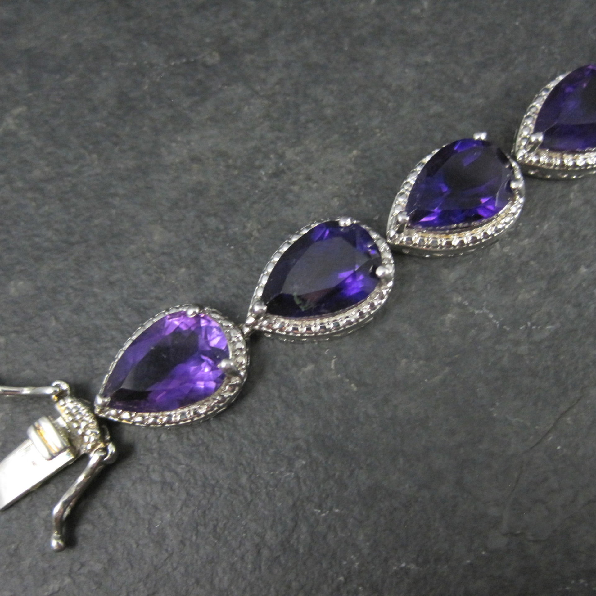 Pear Cut Amethyst Bracelet Sterling Silver 7.25" 32.4 Carats