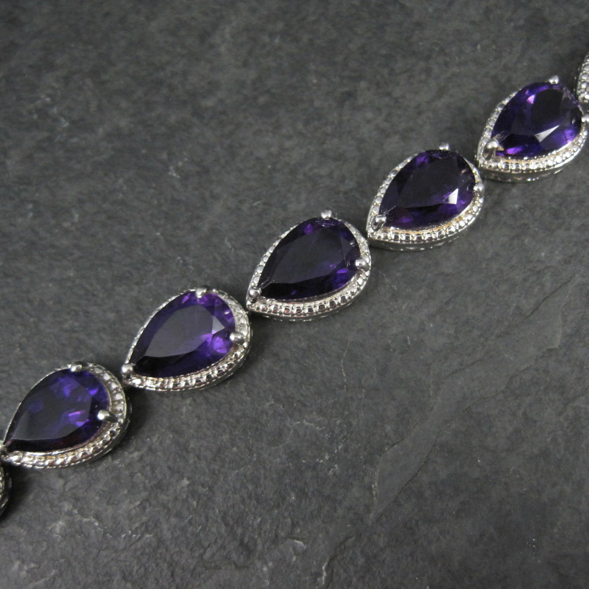 Pear Cut Amethyst Bracelet Sterling Silver 7.25" 32.4 Carats
