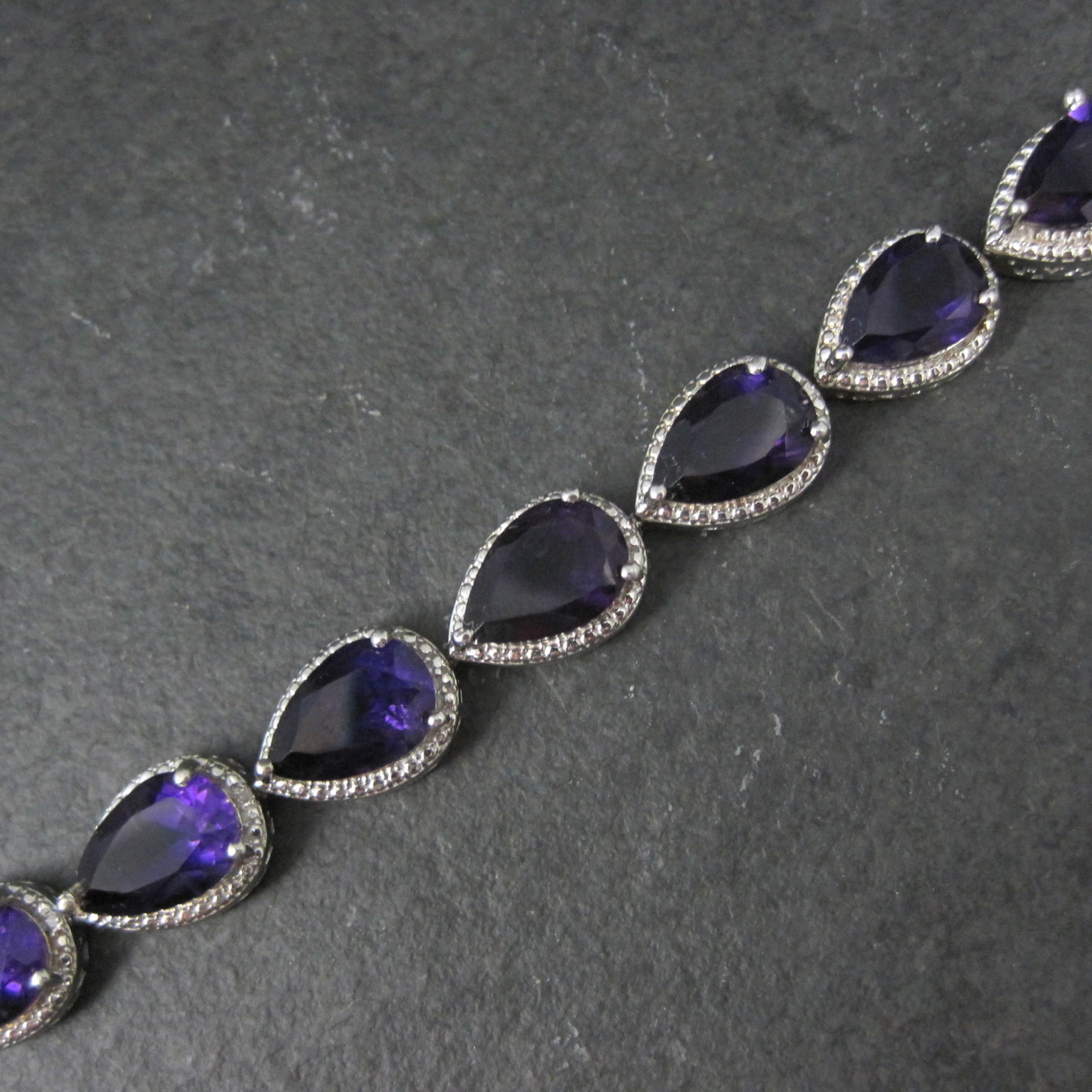 Pear Cut Amethyst Bracelet Sterling Silver 7.25" 32.4 Carats