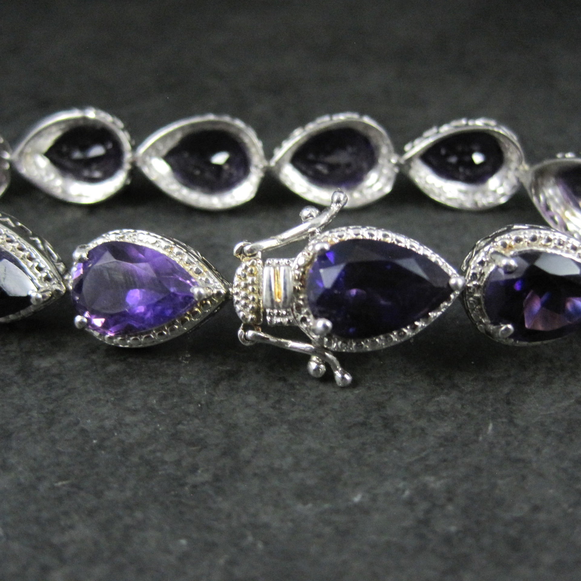 Pear Cut Amethyst Bracelet Sterling Silver 7.25" 32.4 Carats