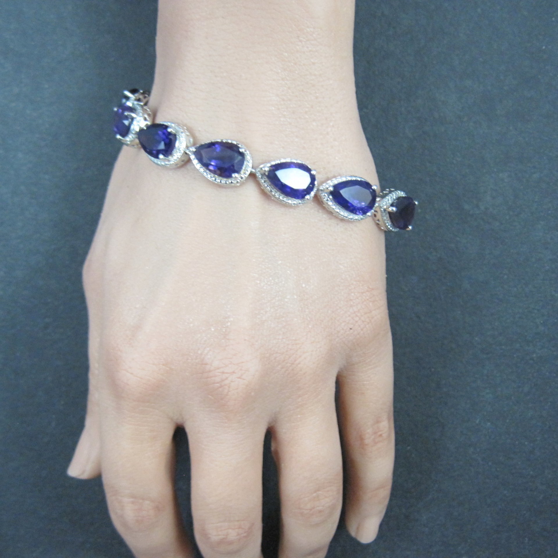 Pear Cut Amethyst Bracelet Sterling Silver 7.25" 32.4 Carats